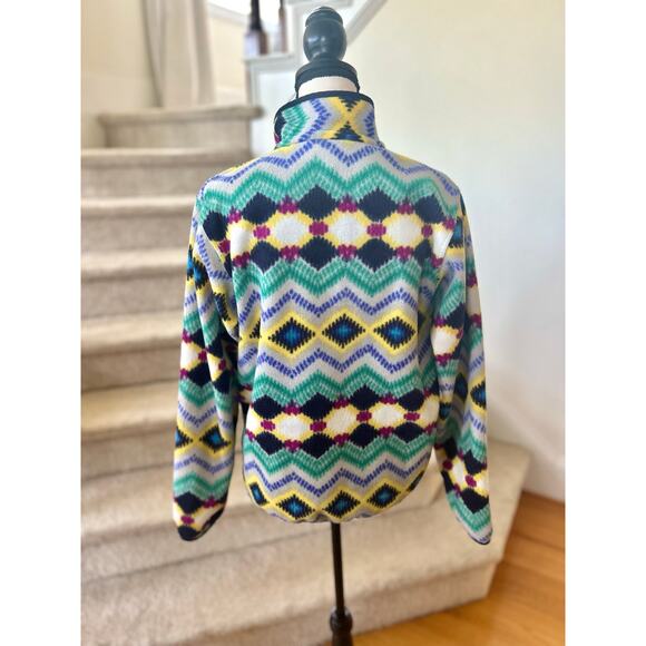 Patagonia Synchilla Snap Timber Twist Aztec Long Sleeve Aqua Blue Yellow Fleece - Picture 3 of 8